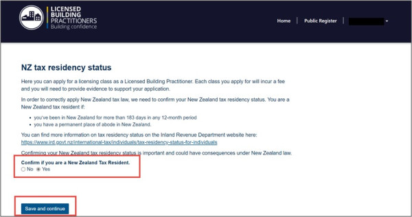 Applying for a new licence class screen shot